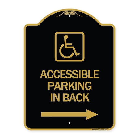 Signmission Accessible Parking on Right Arrow W/ Graphic, Black & Gold Aluminum Sign, 18" x 24", BG-1824-24355 A-DES-BG-1824-24355